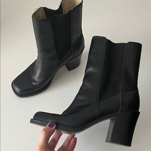 MIA Black LEATHER Block Heeled Boots 8.5